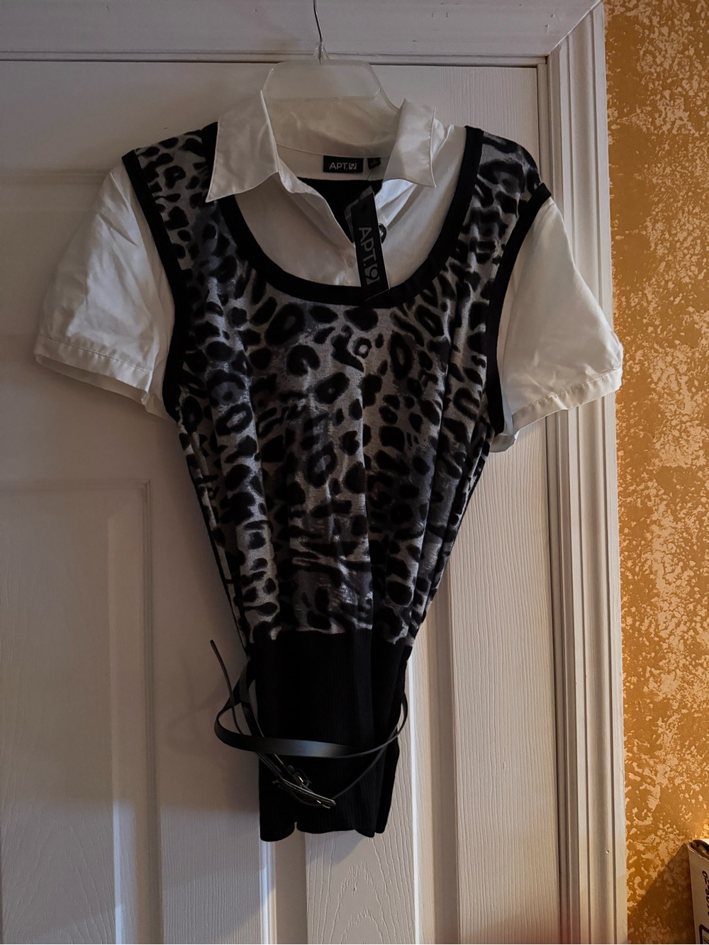 Apt. 9 Layered-Look Leopard Sweater Top in Black & Gray